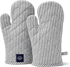 Encasa Homes Long 12"x7" Oven Microwave Hand Gloves Mitts (2 pc Set) for Kitchen Cooking & Baking - Heat Resistant, Thick & Safe, Protection of Hands from Hot Utensils - Ticking Black
