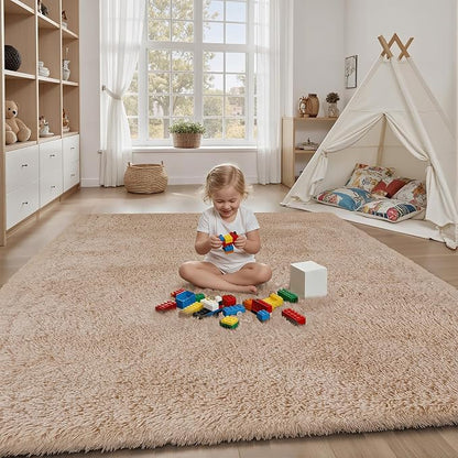 PLHXFR 5x7 Area Rugs Living Room: Fluffy Bedroom Rug Shag Carpet Camel | - Image 4