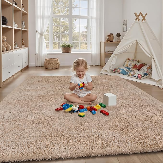 PLHXFR 6x9 Area Rugs Living Room: Fluffy Bedroom Rug Shag Carpet Camel | - Image 4