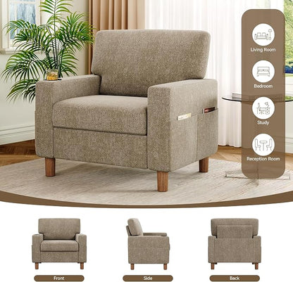 Mid Century Modern Accent Chairs Set of 2, Chenille Comfy Living Room Arm Chairs - Image 8