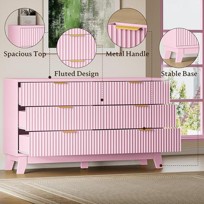 BORNOON Fluted 6 Drawer Dresser, 47.2" Wide Modern Boho Chest of Drawers - Image 4