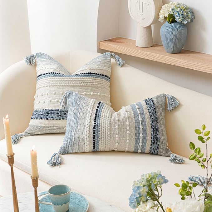 Coastal Blue Boho Decorative Throw Pillow Cover 20x20 Modern Bohemian Accent - Image 4