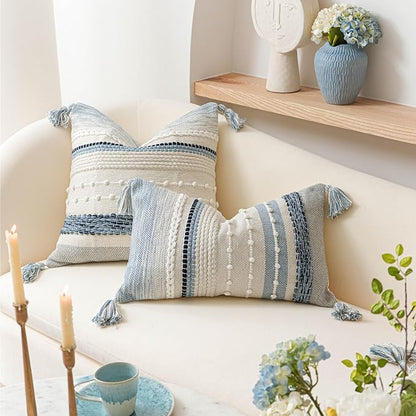 Coastal Blue Boho Decorative Throw Pillow Cover 20x20 Modern Bohemian Accent - Image 4
