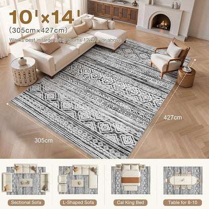 cotiled Boho 10x14 Area Rug for Living Room: Large Moroccan Washable Rug | - Image 7
