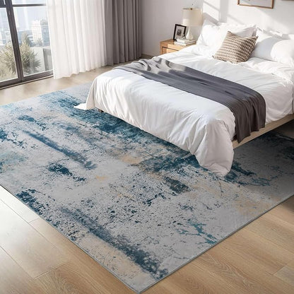 Ompaa Living Room Rug 5x8 Aqua Blue Area Rug Machine Washable Boho Rug Non Slip - Image 2