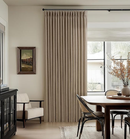 96 Inches Pleated Linen Tan Latte Memory Train Semi Sheer Curtains 2 Panels | - Image 8