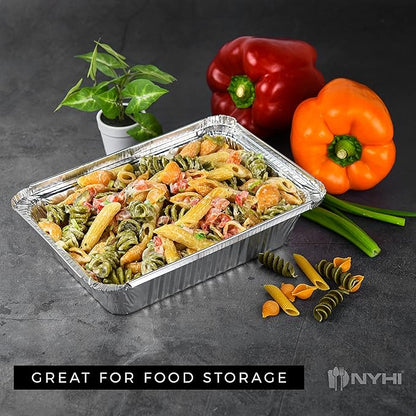 NYHI 8.4" x 5.9" Disposable Aluminum Pans with Lids Foil Containers for Cooking Baking Meal Prep Takeout Heavy Duty Food Storage Pan Trays Freezer Container with Lid