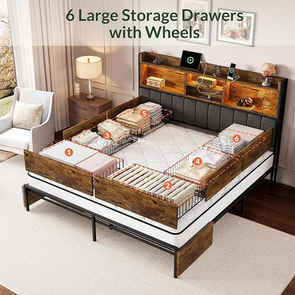 LARMACE King Bed Frame with 6 Storage Drawers, Bed Frame King Size with Linen - Image 3