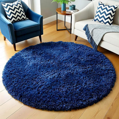 Amdrebio Navy Blue Small Round Shag Area Rug 3Ft - Image 5