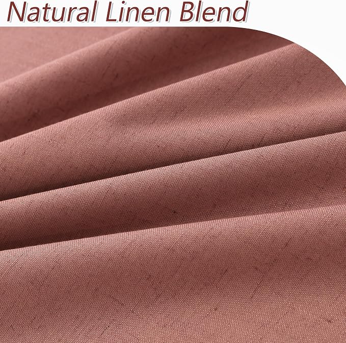 Dusty Rose 100% Blackout Linen Curtains 102 Inch Length 2 Panels Set - Image 3