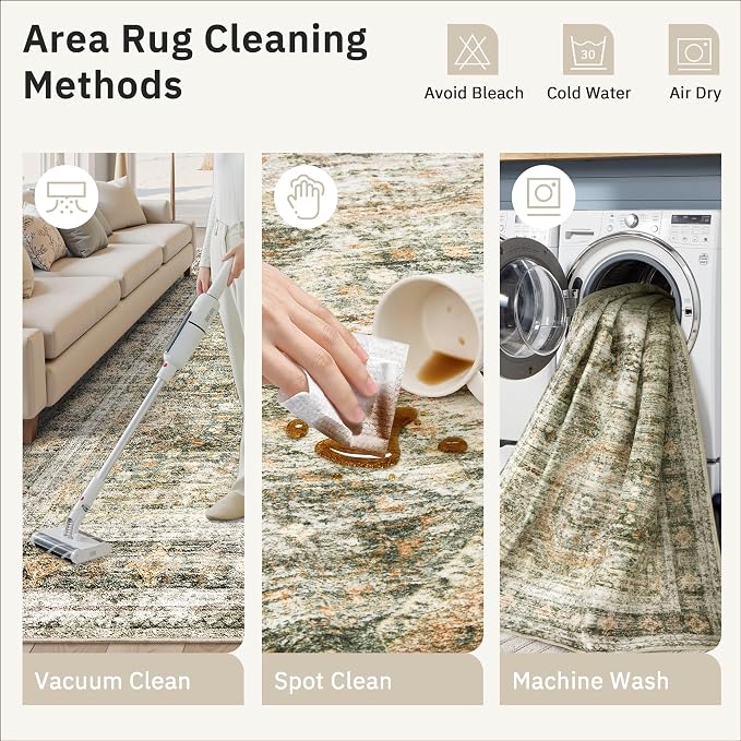 Soalmost 6x9 Area Rug for Living Room Washable Rugs Non-Slip Green/Orange | - Image 8