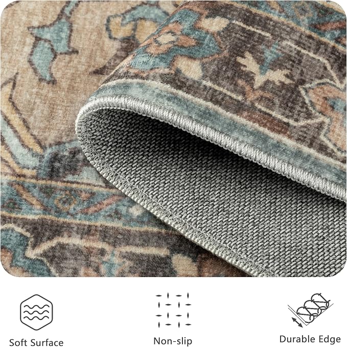 5x7 Area Rugs, Vintage Retro Soft Washable Rug, Non-Slip Low Pile Rugs - Image 6