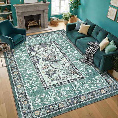GarveeHome Teal 2x6 Washable Kitchen Runner Rugs Non Slip Provence Botanical - Image 5