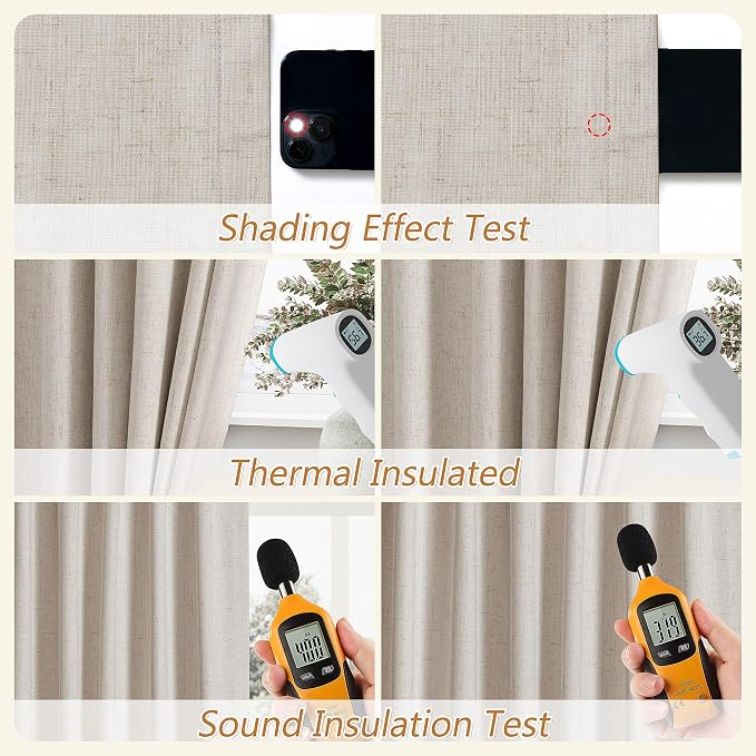 100% Blackout Linen Curtains for Bedroom 90 inches Long, Thermal Insulated Room - Image 5