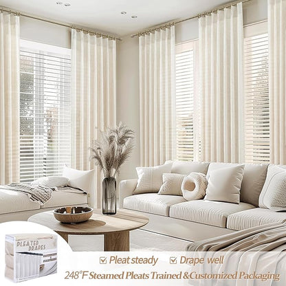 PleatedDrapes Extra Long 120 Inch Living Room Curtains, Ivory Beige Textured - Image 5