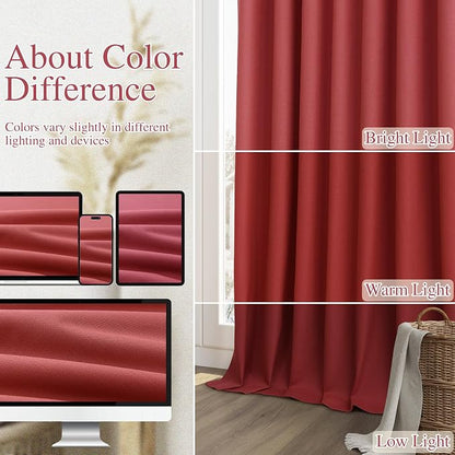 Red 100% Blackout Linen Curtains 102 Inch Length 2 Panels Set - Image 7