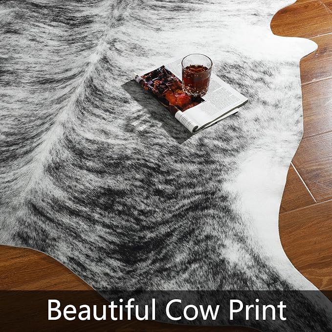 Western Faux Cowhide Rug, Animal Cow Hide Rug, 4.6 x 5.2 Ft Black | Premium - Image 5