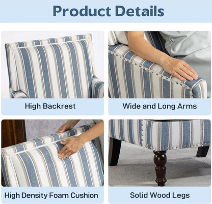 Blue Striped Accent Chair for Living Room Bedroom - Image 7