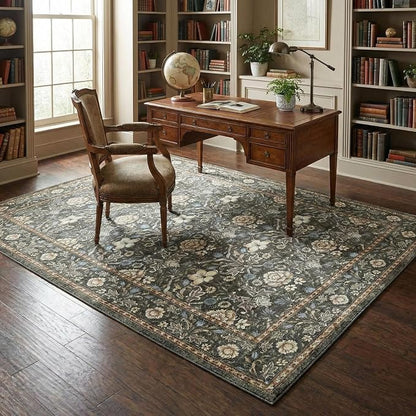 GarveeHome Washable Area Rug 5x7, Retro Floral Low Pile Non Slip Living Room - Image 2