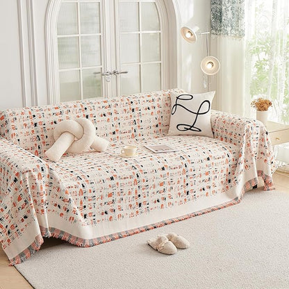 DREAMINGO Abstract Chenille Couch Cover Blanket Beige Orange Black Boho Sofa by DREAMINGO