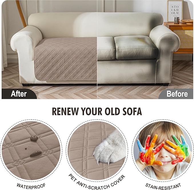 Genina Waterproof Couch Cover, Washable Anti-Slip 78inch Sofa Covers - Image 4