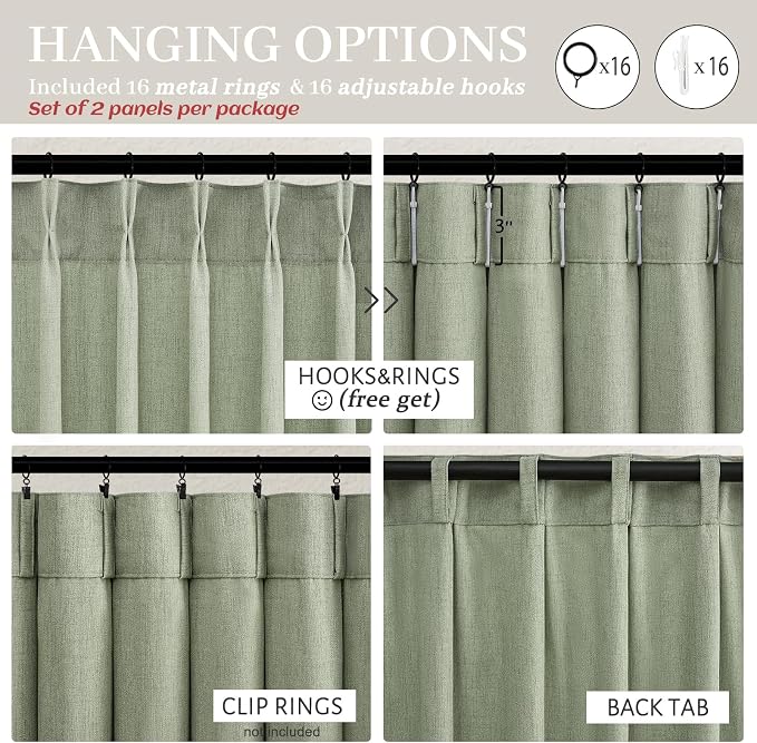Extra Long Sage Green Thick Linen Sheer Curtains 108 Inches Long - Image 5