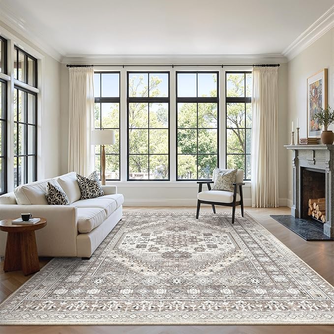 7x9 Area Rugs for Living Room, Large Washable Rug, Dining Room, Low Pile by Zesthome