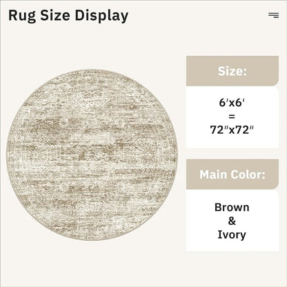 Soalmost 6x6 Brown Round Rug 6ft Circle Living Room Area Rugs Non-Slip | - Image 5