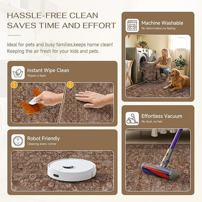 10x14 Brick Red Vintage Floral Washable Area Rug - Image 6