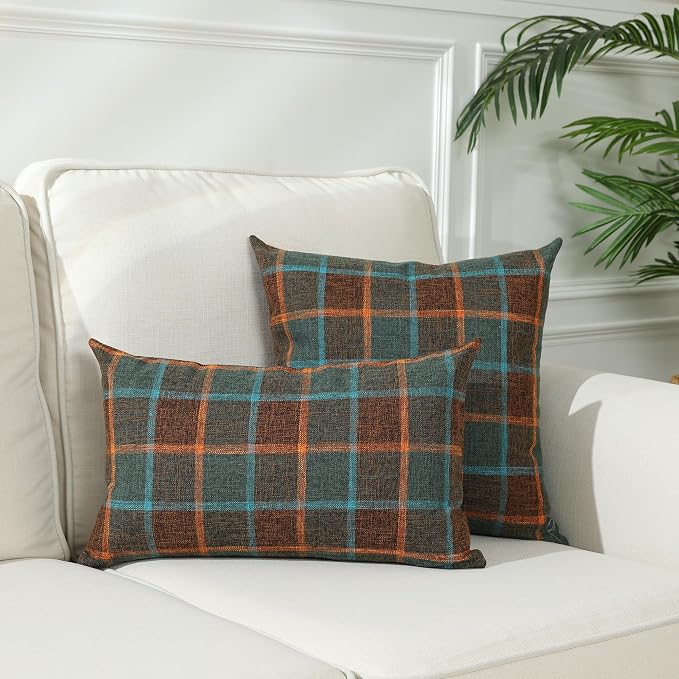 Stellhome Pack of 2 Lumbar Fall Linen Buffalo Check Throw Pillow Covers - Image 5