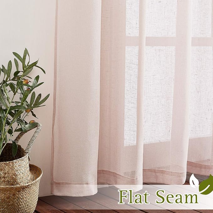 NICETOWN Semi Sheer Rich Linen Curtains Flax Texture, Grommet Vertical Thick - Image 6