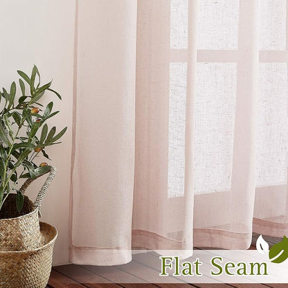 NICETOWN Semi Sheer Rich Linen Curtains Flax Texture, Grommet Vertical Thick - Image 6