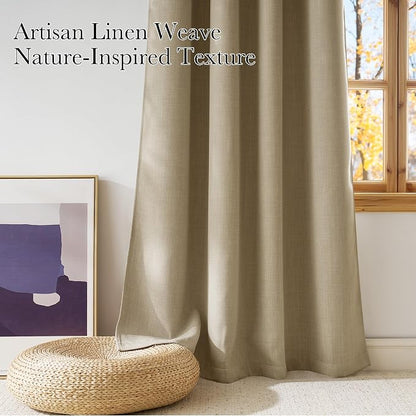 NICETOWN Oatmeal Faux Linen Room Darkening Rod Pocket Curtains 63 inch Length - Image 6