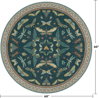5ft Round Teal Boho Rug for Entryway, Washable Non Slip Area Carpet for Living - Image 2