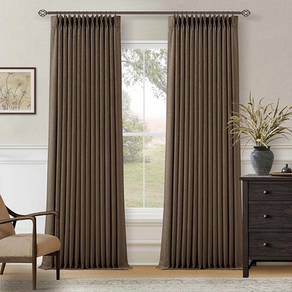 100% Blackout Pinch Pleat Linen Curtains Dutch Cocoa Brown 100 Inch Length | by Twodrapes