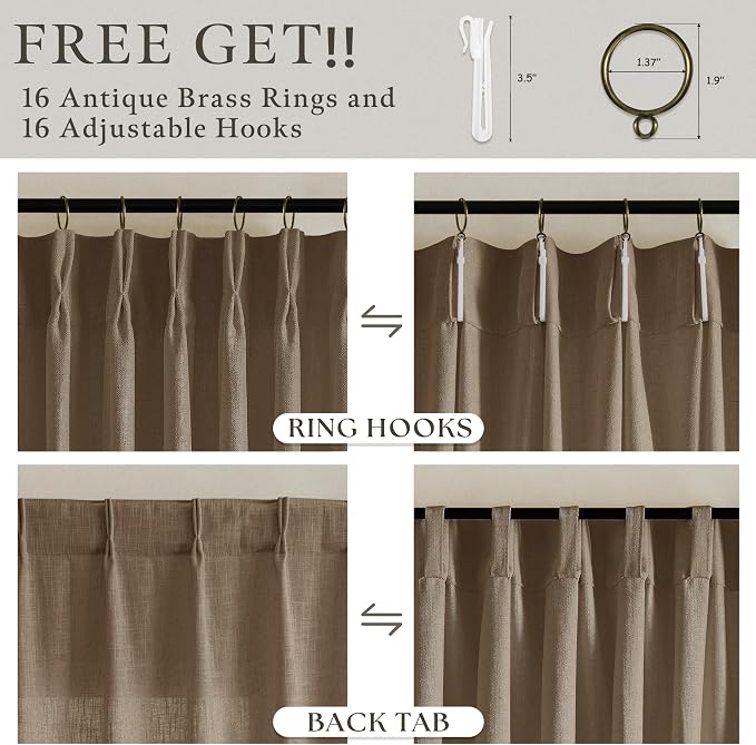 Dark Brown Pinch Pleat Light Filtering Thick Linen Kitchen Curtains 50Wx54L | - Image 6