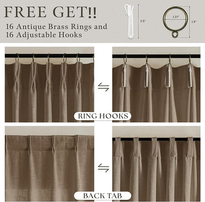 Pinch Pleat Linen Memory Trained Semi Sheer Brown Curtains 126 Inches Long | - Image 2