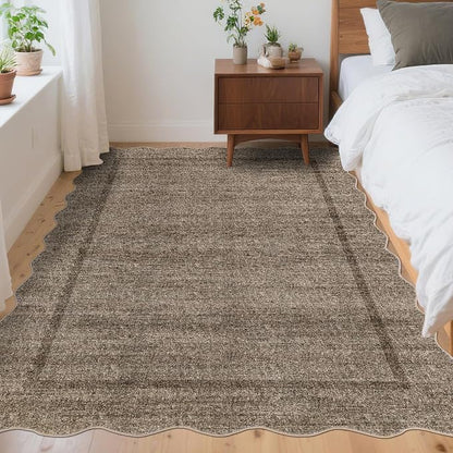GarveeHome Scalloped Living Room Rug 5x7 Washable Non Slip, Taupe | Modern Area - Image 3