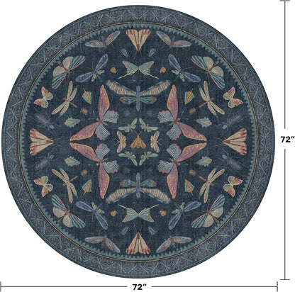 Dark Blue Vintage Playroom Round Rug 6ft, Washable Soft Area Rug - Image 2
