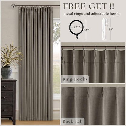 Dark Taupe Linen Blackout Pinch Pleated 108 Inch Curtains - Image 3