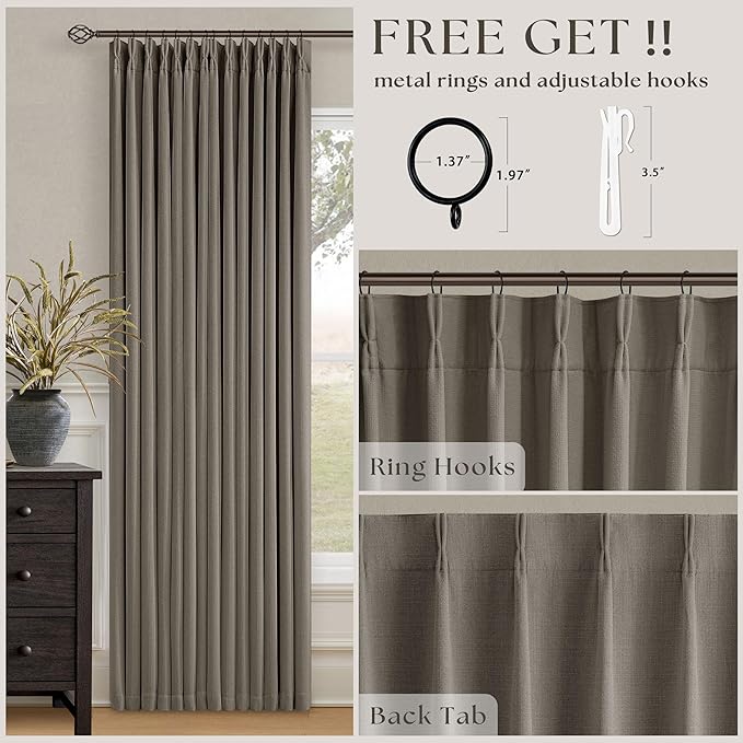 Dark Taupe 96 Inch Blackout Pinch Pleated Curtains 2 Panels - Image 5