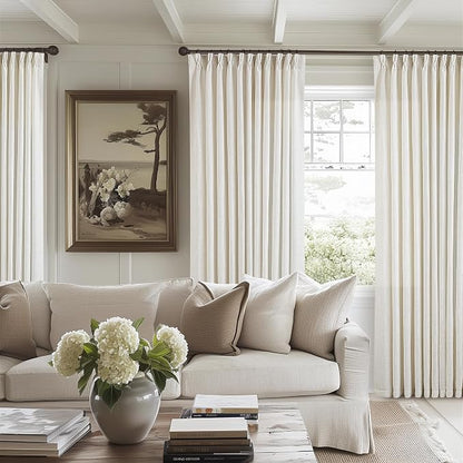 Natural Pinch Pleated Linen Curtain Panels 96 Inches Long 70 Wide | Extra Wide - Image 9
