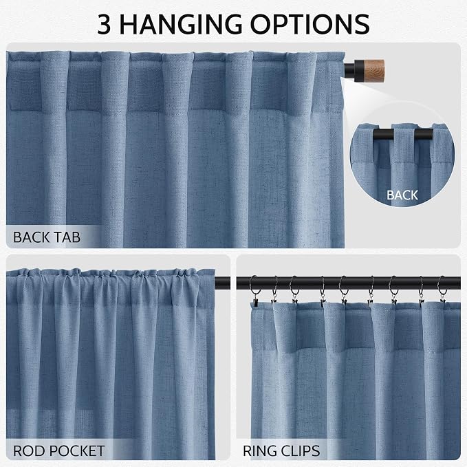 Stone Blue Linen Curtains 90 Inch Length - Image 2