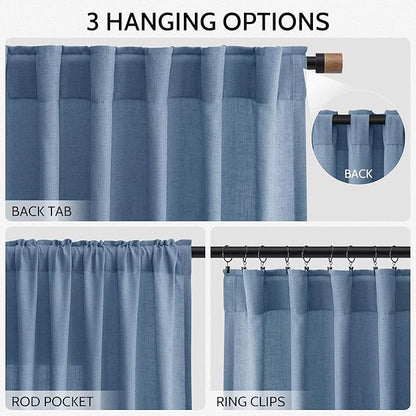 Stone Blue Linen Curtains 96 Inches Long - Image 2