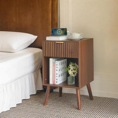 Fultyle Nightstand with Charging Station, Fluted Night Stand with USB and Type - Image 6