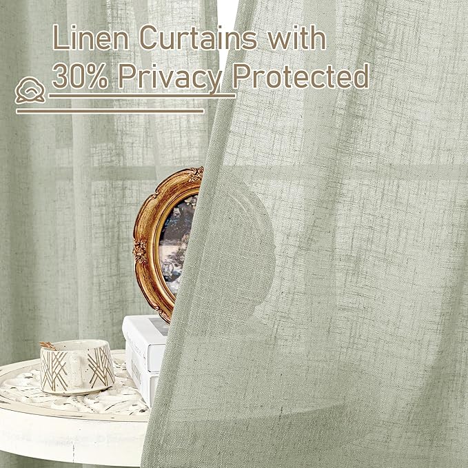 Linen Curtains for Living Room 84 Inch Length, Bronze Grommet Light Filtering - Image 6
