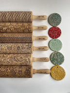 FOX Embossing Rolling Pin – Laser Engraved Dough Roller with a woodland fox and forest pattern. Perfect for cookies, pottery, and a thoughtful gift. By Algis Crafts.