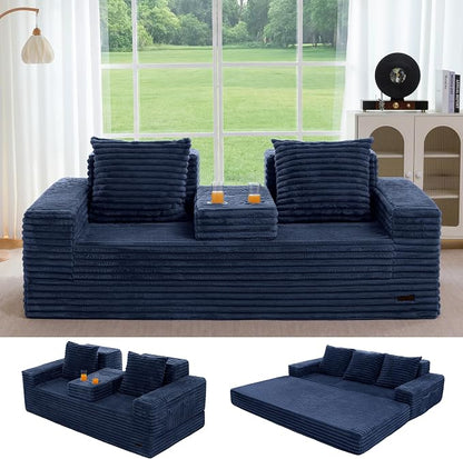 MAXYOYO Loveseat Sofa Bed, Striped Faux Fur Foldable Floor Sofa Couch in A Box by MAXYOYO