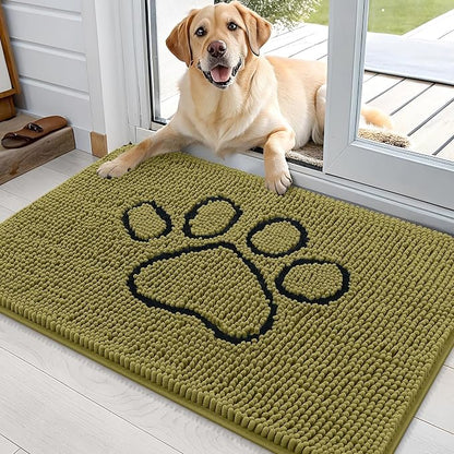OLANLY Dog Door Mat for Muddy Paws 36x24, Paw Print Design Chenille Mud Mat | by OLANLY