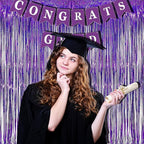 BRAVESHINE Purple Tinsel Foil Fringe Curtains - 2Pcs 3.2x8.2ft Metallic Holidays Photo Backdrop for Halloweens Birthdays Valentine's Bridal Shower Bachelorette Anniversary Engagement Party Supplies